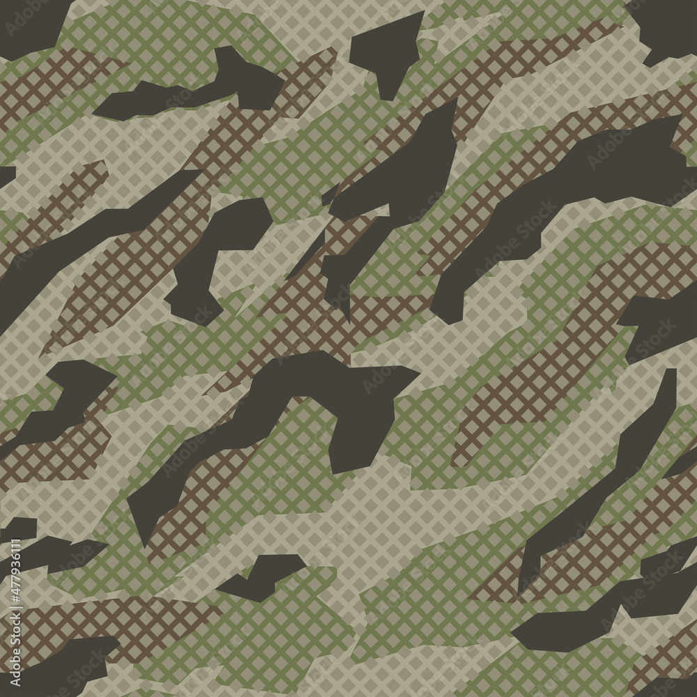 Seamless geometric camouflage pattern. Abstract modern camo racing with mesh. Print on fabric and clothing. Vector illustration Seamless geometric camouflage pattern. Abstract modern camo racing with mesh. Print on fabric and clothing. Vector illustration