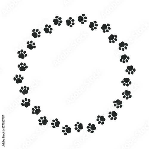 Animal paw print round border frame clipart.