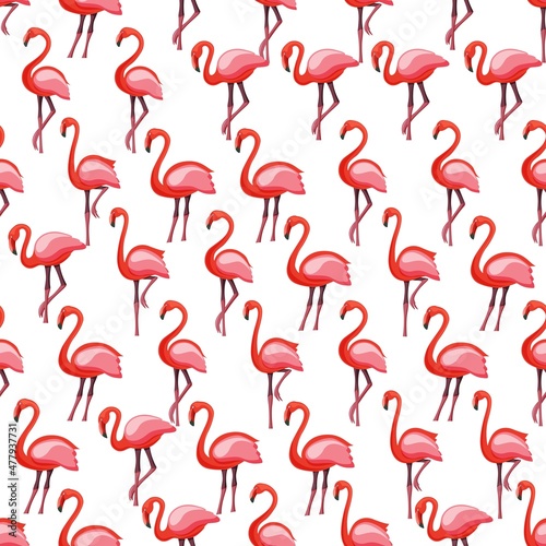 Pink flamingo seamless pattern on white background © Andrew
