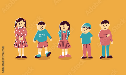 様々なスタイルの子供5人のイラスト