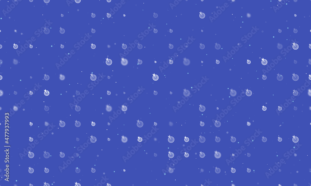 Seamless background pattern of evenly spaced white goal symbols of different sizes and opacity. Vector illustration on indigo background with stars