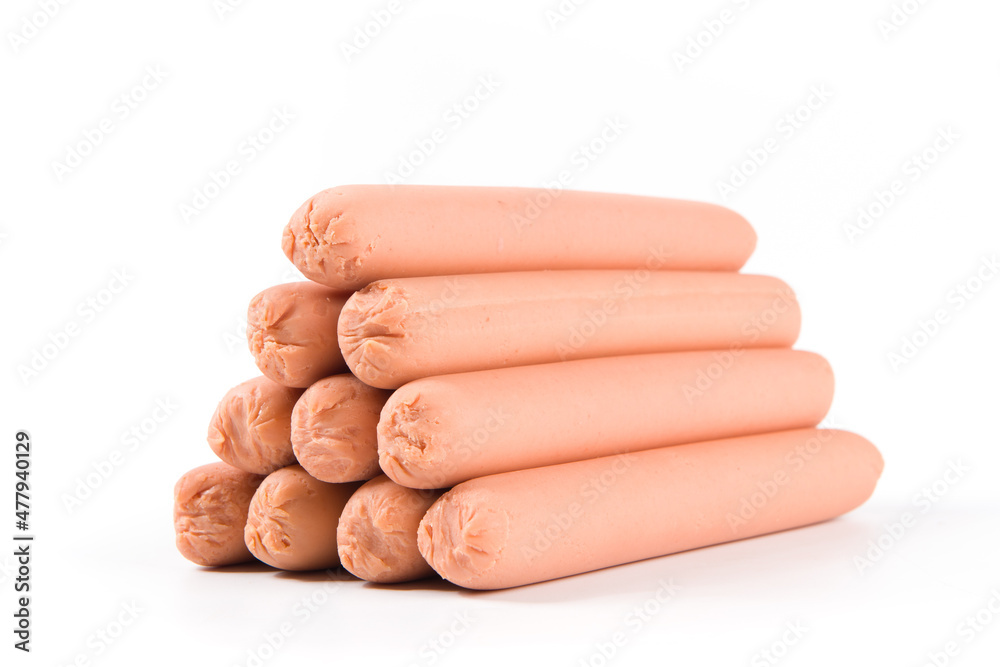 ham sausages isolated on white background. ham sausages isolated on white background.
