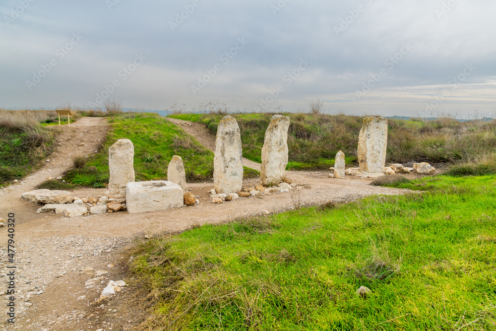 Ancient Stone steles, in Tel Gezer National Park