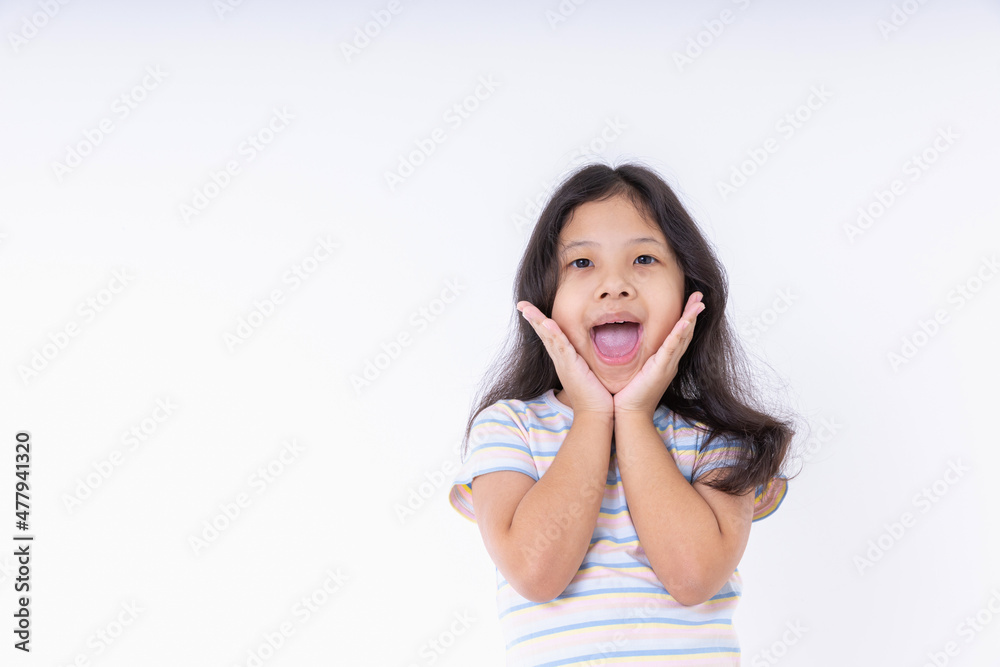 Asian kid girls are very cute smiles very happy, cheerful, bright, positive attitude, Photography standing in a studio with white background and copy space. Asian kid girls are very cute smiles very happy, cheerful, bright, positive attitude, Photography standing in a studio with white background and copy space.