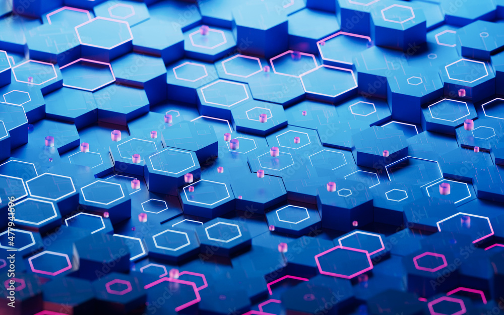 Obraz premium Hexagonal scientific and technological materials, 3d rendering.