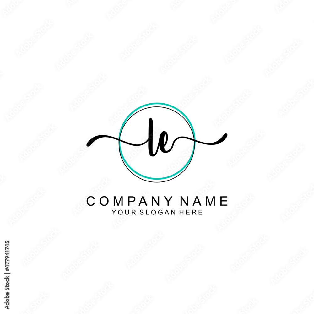 LE Initial handwriting logo with circle hand drawn template vector LE Initial handwriting logo with circle hand drawn template vector