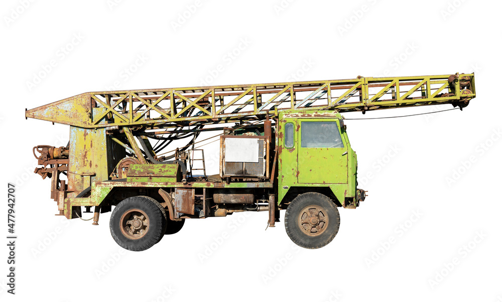 Obraz premium old rusty truck crane isolated on white