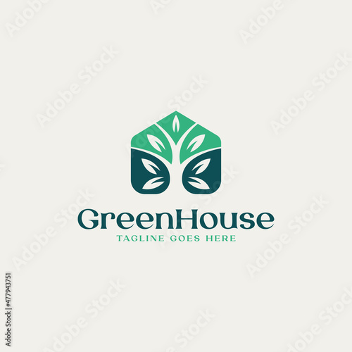 Greenhouse Plant Leaf Vector Logo Template