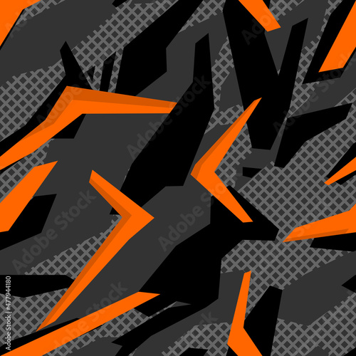 Seamless pattern of shapes. Abstract camo grid. Racing background. Print on fabric and textile. Vector illustration