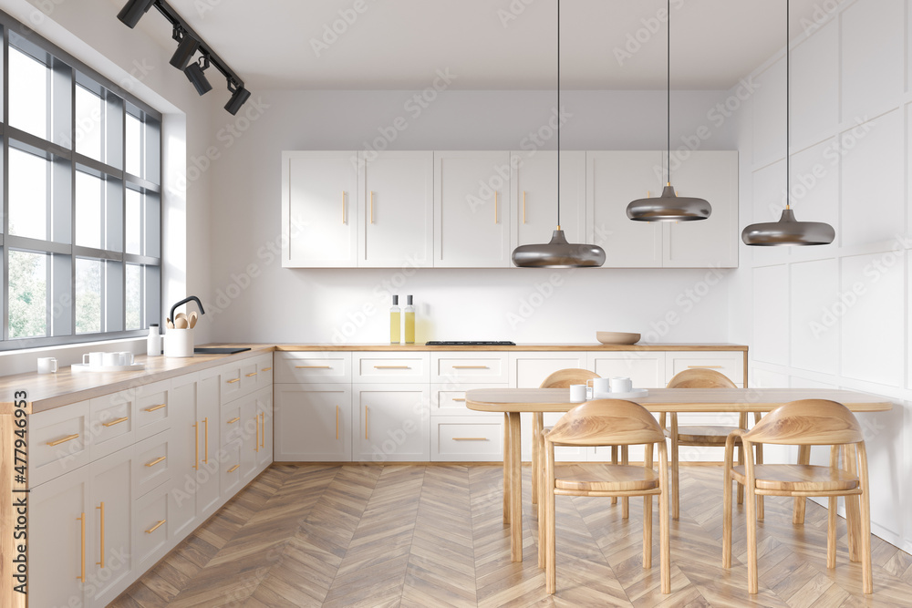 Fototapeta premium White kitchen and dining room