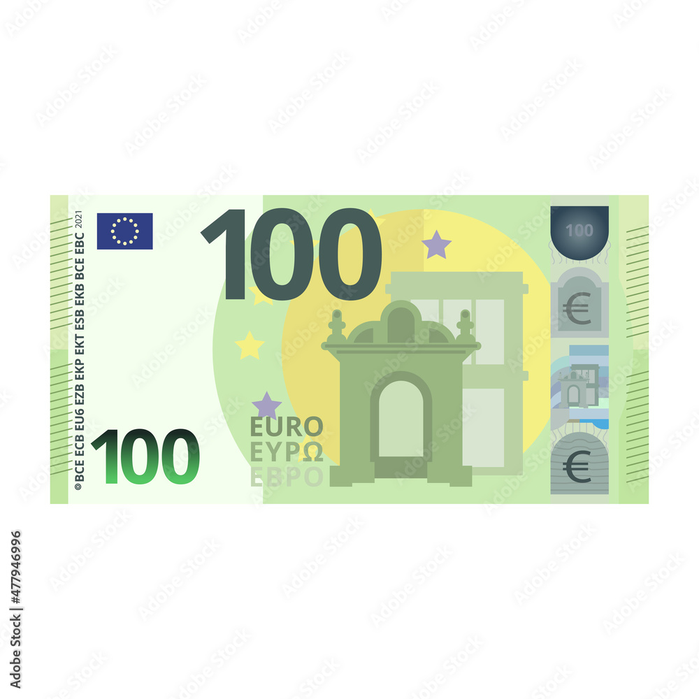 100 Euro money banknote cartoon vector illustration isolated object - obrazy, fototapety, plakaty 