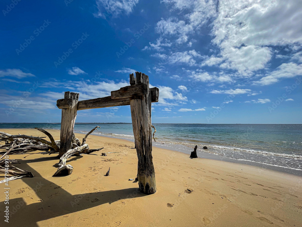 Abandoned and rotten jetty at Point Nepan National Park, Victoria, Australia Abandoned and rotten jetty at Point Nepan National Park, Victoria, Australia