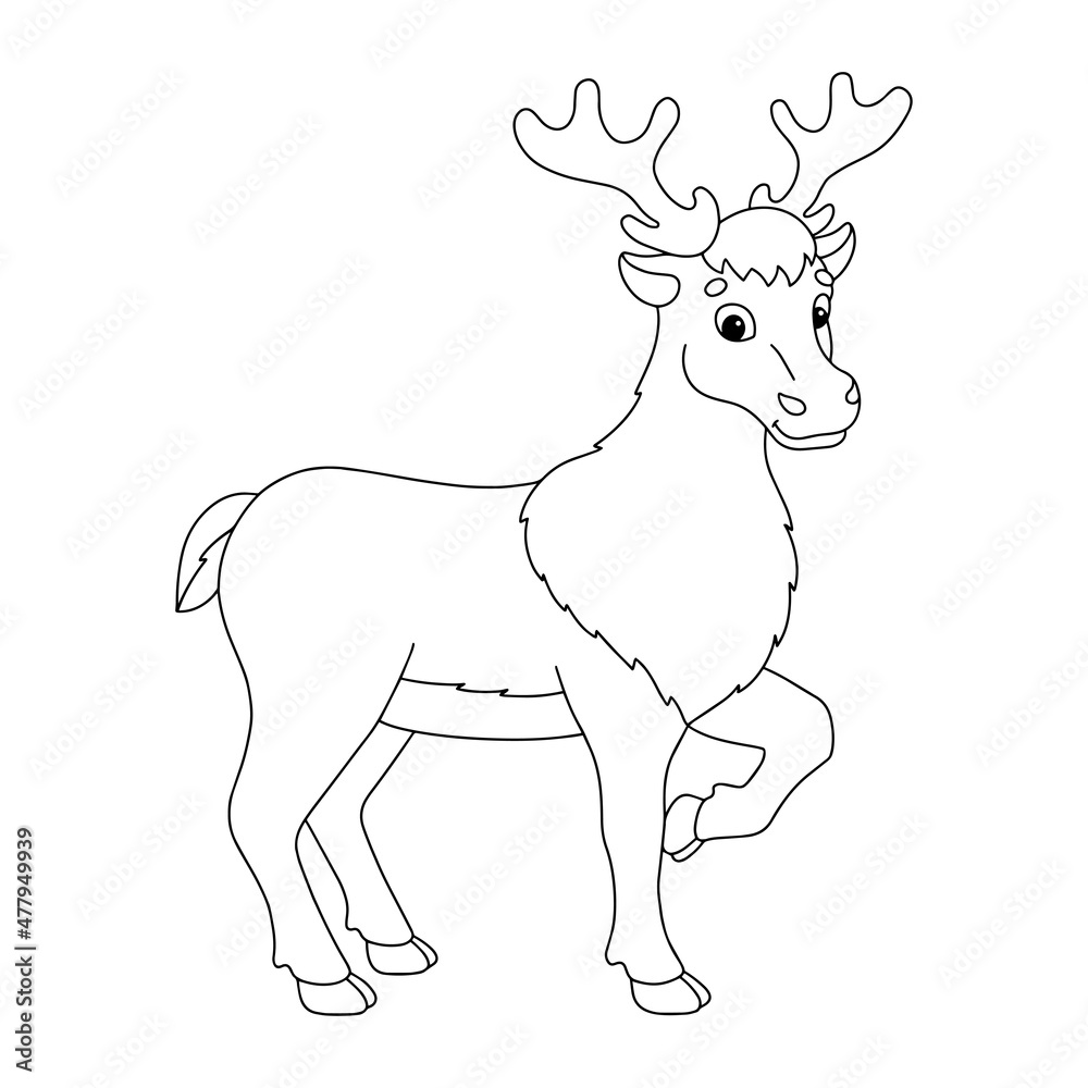 Fototapeta premium Animal deer. Coloring book page for kids. Cartoon style character. Vector illustration isolated on white background.