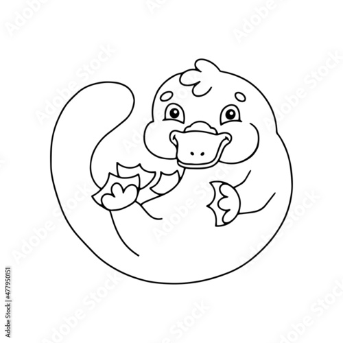 Cute animal platypus. Coloring book page for kids. Cartoon style. Vector illustration isolated on white background.