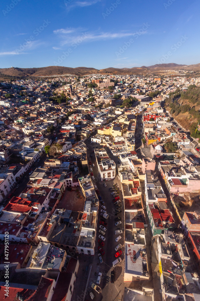 Obraz premium Aerial picture of the city of Zacatecas from the aerial cableway 