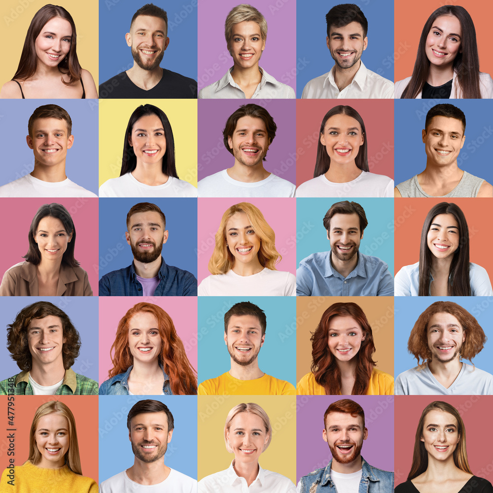 Millennials posing on colorful studio backgrounds, set of portraits Millennials posing on colorful studio backgrounds, set of portraits