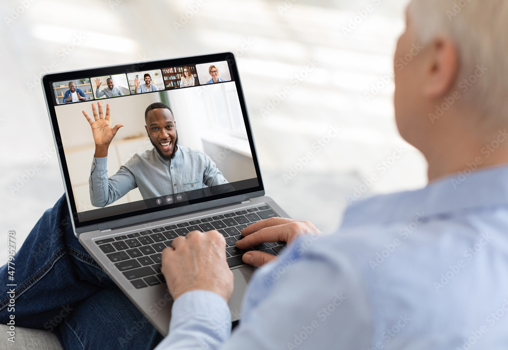 Diverse business people making online briefing videochat at home