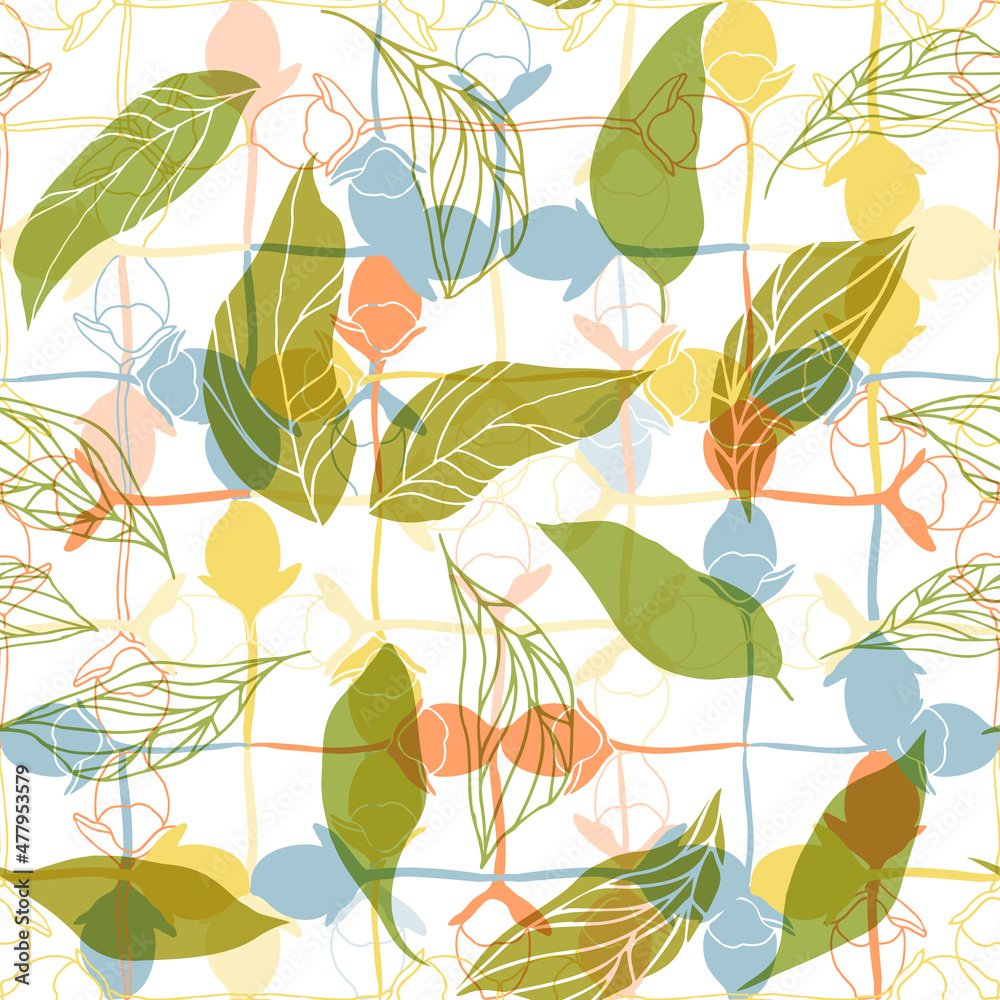 Vector floral seamless pattern with rosebuds and leaves. Stylized hand drawn flowers and leaves in pastel colors on white background. Vector floral seamless pattern with rosebuds and leaves. Stylized hand drawn flowers and leaves in pastel colors on white background.