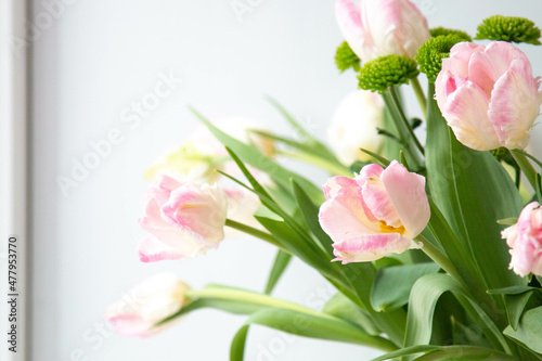Wallpaper Mural tender light rosy pink tulips bouquet on the window close up selective focus defocused Torontodigital.ca
