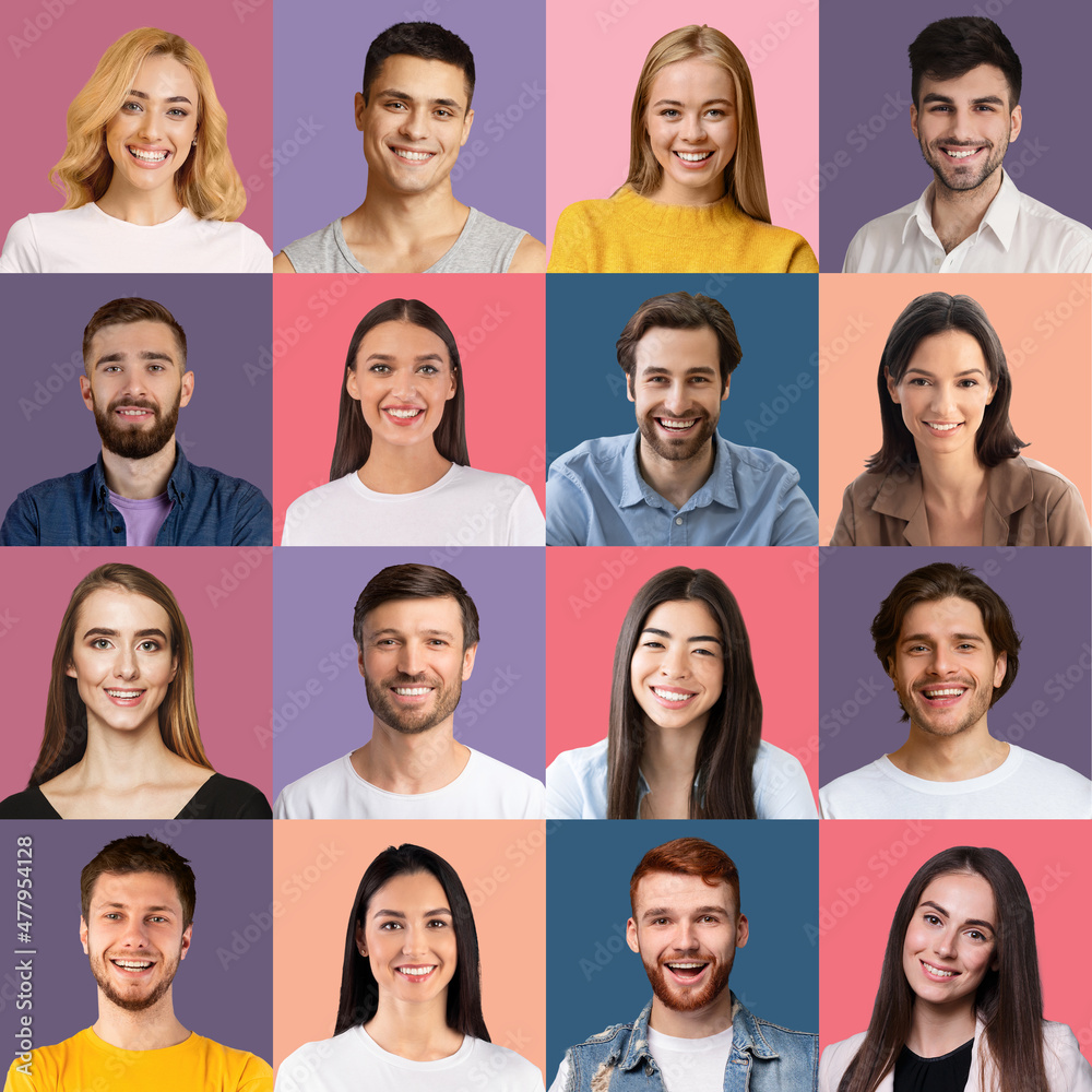 Happy people cheerfully smiling at camera, set of avatars Happy people cheerfully smiling at camera, set of avatars