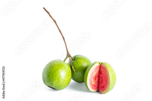 Common guava fruit cut isolated on white background photo