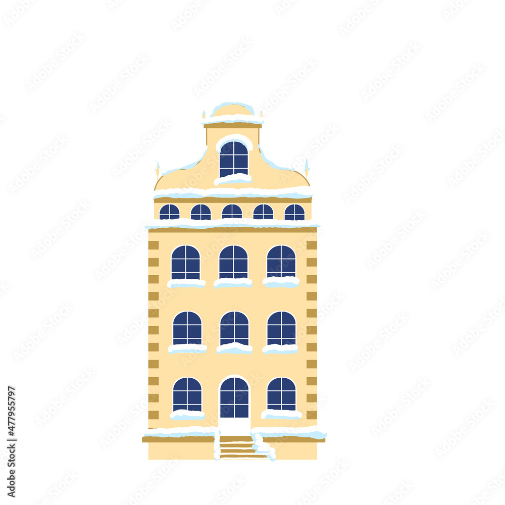 town flat building covered with snow. Christmas snowfall in the city. clip art decor element town flat building covered with snow. Christmas snowfall in the city. clip art decor element