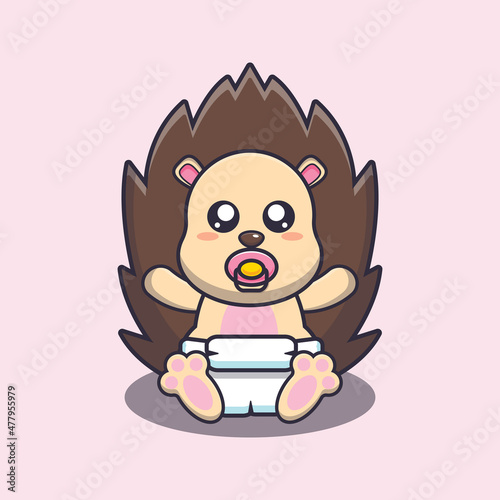 Cute baby hedgehog. Cute cartoon animal illustration.