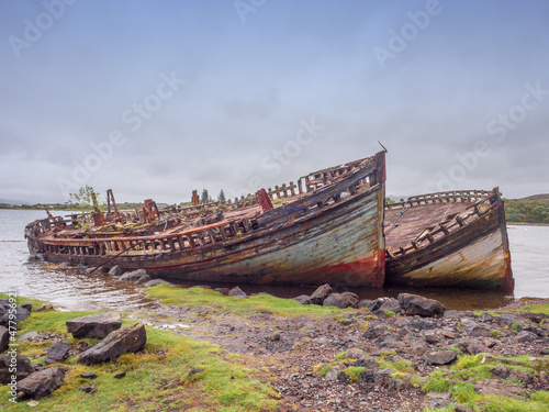 Old wrecked fishing boats at Salen beach  Isle of Mull  Scotland  uk