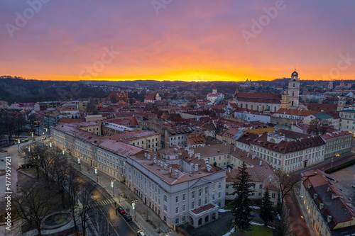 Aerial winter morning sunrise view of Vilnius old town, Lithuania © Top Lithuania