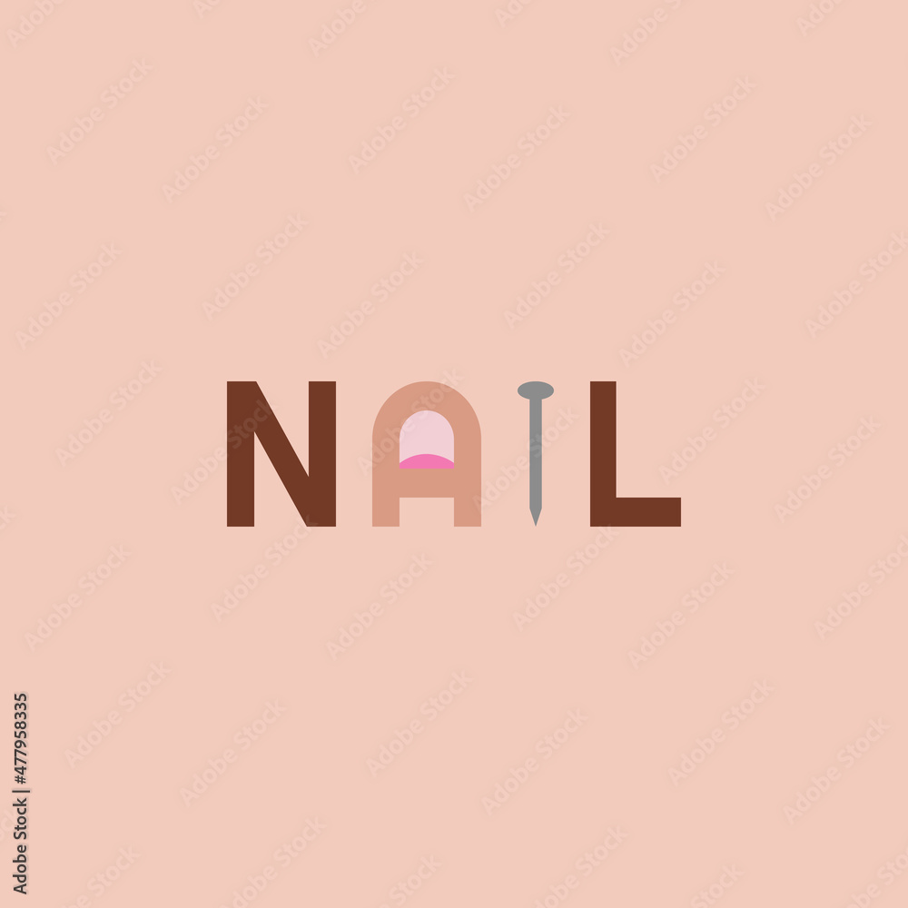 A flat, simple, and minimalist typography design of a word Nail