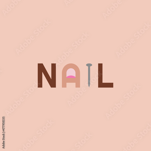 A flat, simple, and minimalist typography design of a word Nail