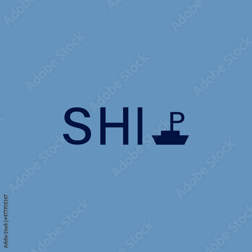 A flat, simple, and minimalist typography design of a word Ship