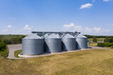 Aerial view of agricultural silos, grain elevator for storage and drying of cereals	