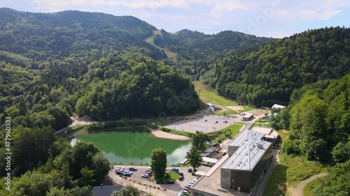 Aerial view of Hodrusske lake in Hodrusa-Hamre village in Slovakia photo