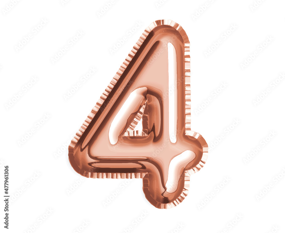 Obraz premium Rose gold, bronze number four air balloon for baby shower celebrate decoration party