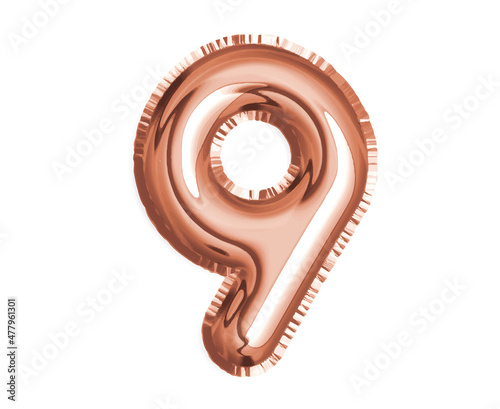 Rose gold, bronze number nine air balloon for baby shower celebrate decoration party