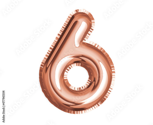 Rose gold, bronze number six air balloon for baby shower celebrate decoration party