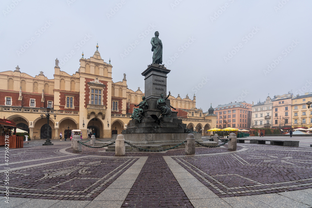 Krakow, Poland December 15, 2021; Christmas market on the Main Square in the city of Krakow.
