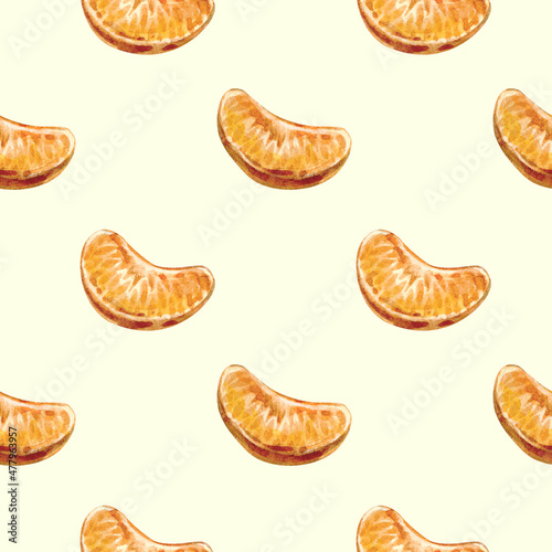 Seamless pattern with tangerines. Bright fruit collection of hand drawn illustrations.