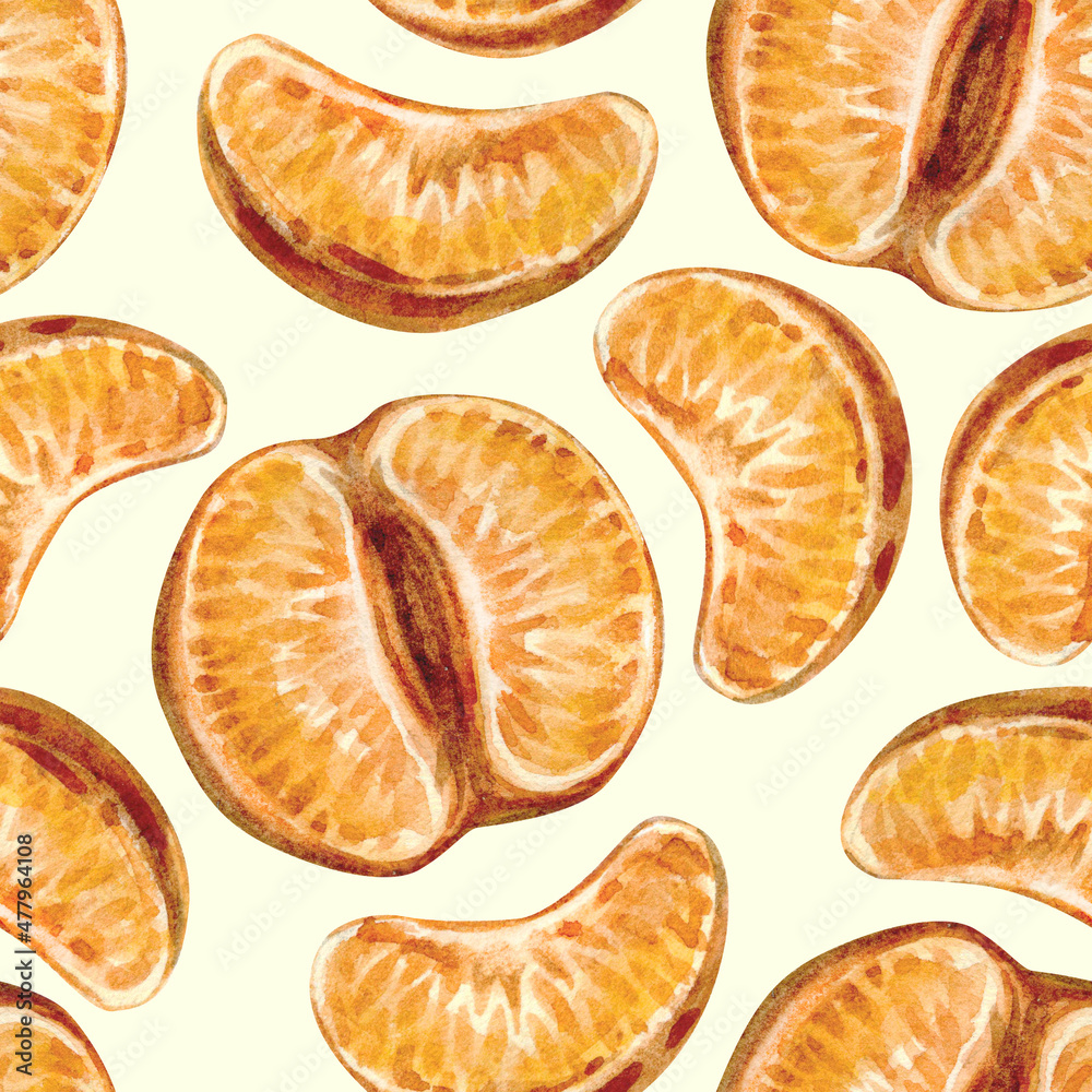 Seamless pattern with tangerines. Bright fruit collection of hand drawn illustrations. Seamless pattern with tangerines. Bright fruit collection of hand drawn illustrations.