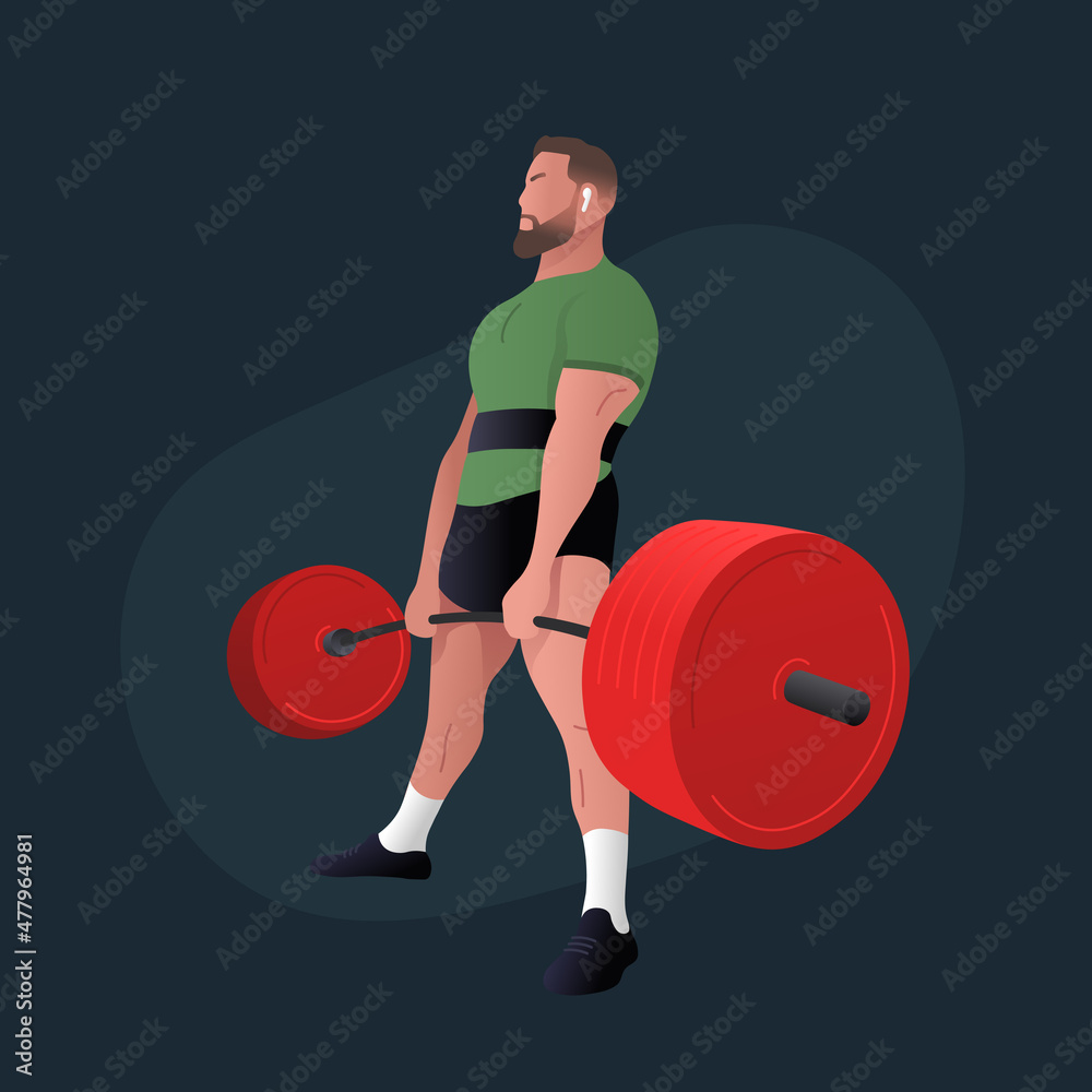 Man doing Sumo Barbell deadlift exercise. Deadlift illustration.