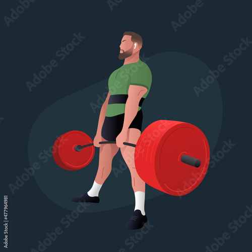 Man doing Sumo Barbell deadlift exercise. Deadlift illustration.