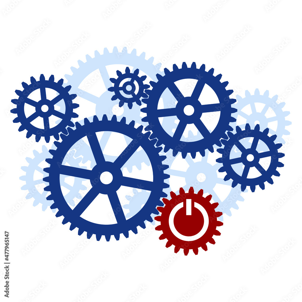 Symbolic gear mechanism with power sign on a white background. Vector illustration.
Symbolic gear mechanism with power sign on a white background. Vector illustration.
