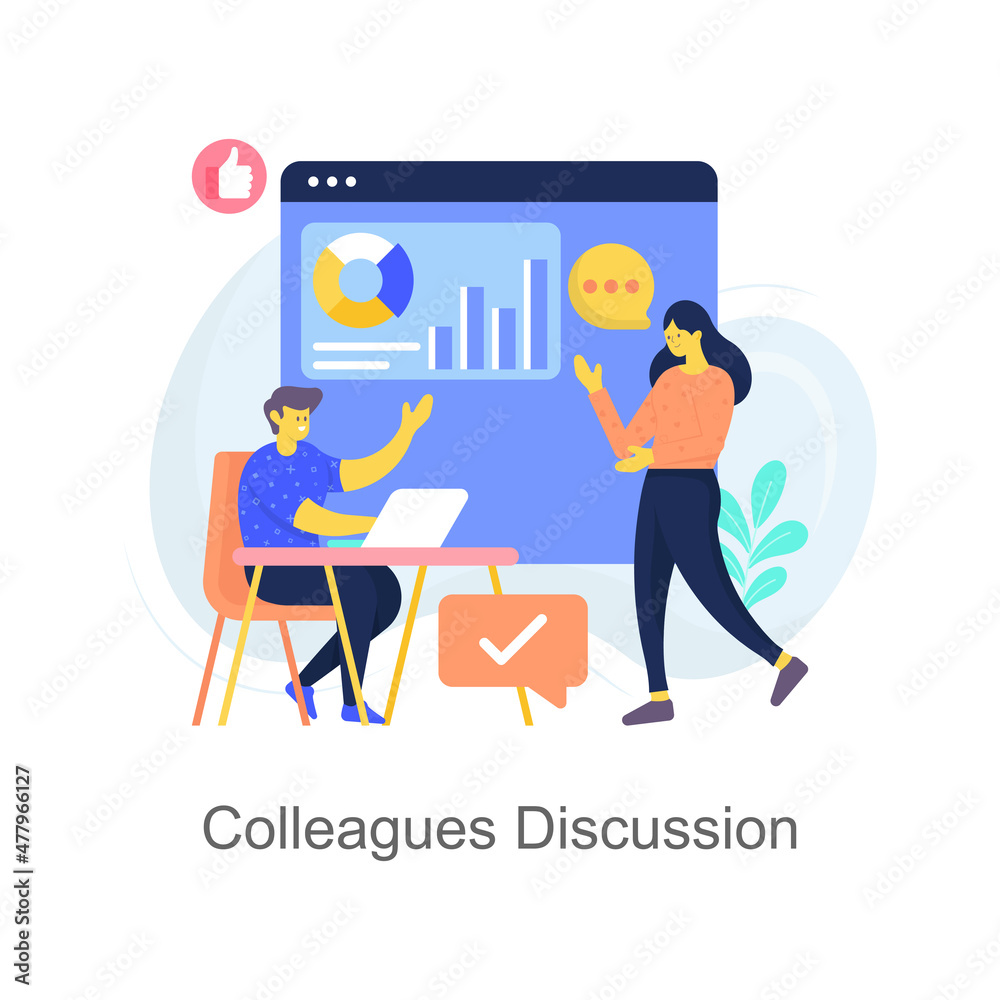 Colleagues Discussion vector illustration isolated on white background. Flat Illustration style design.
