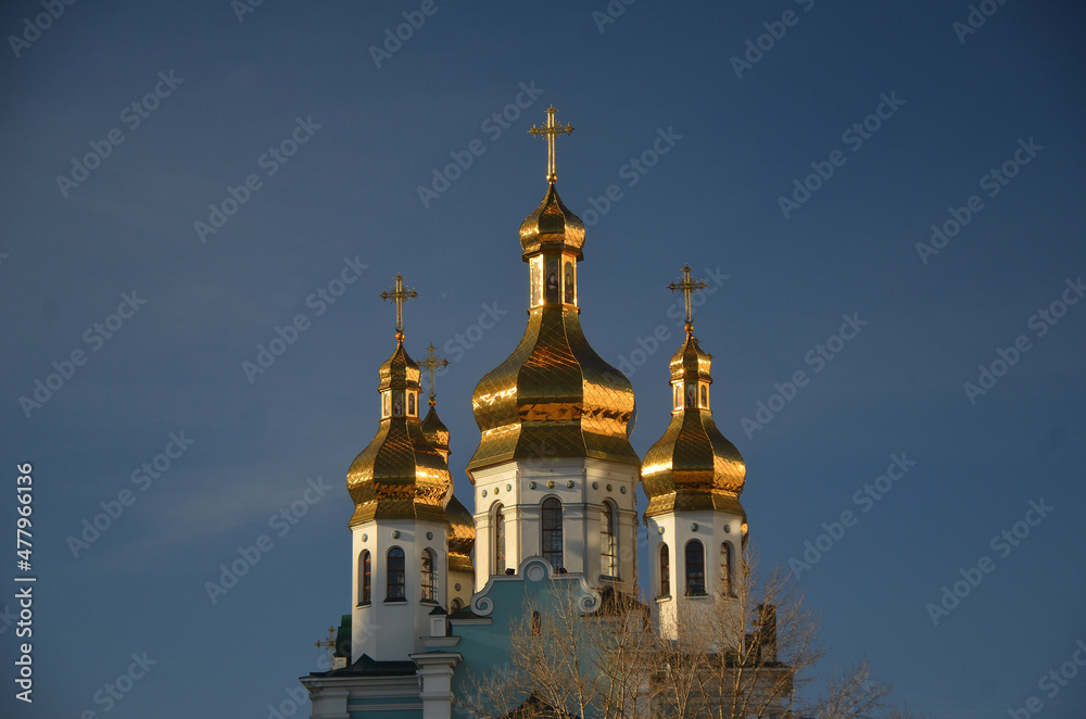 Russian Orthodox Church in residential area in Kiev. Exterior.
