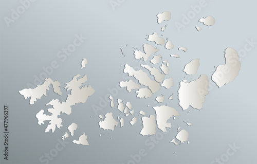 Billede på lærred Franz Josef Land map, administrative division, blue white card paper 3D blank