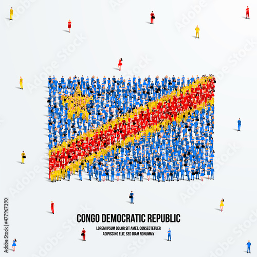 Congo Flag. A large group of people form to create the shape of the Congo flag. Vector Illustration.