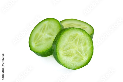 Cucumber slices, closeup cucumber slices isolated on white background.