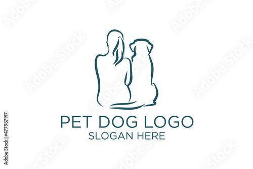pet dog logo design logo and woman. premium vector