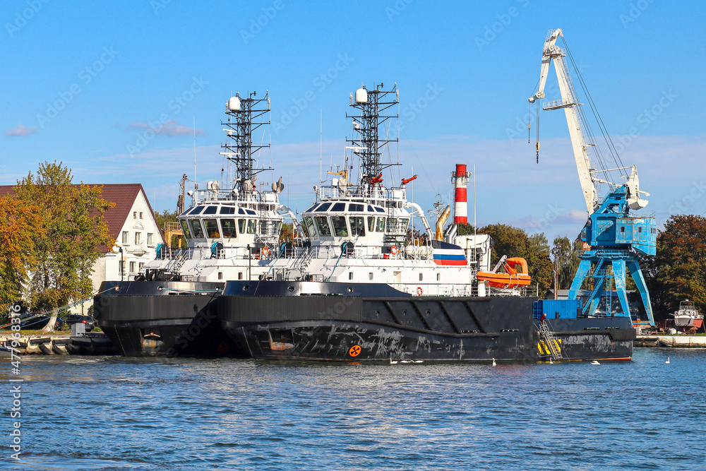 Two rescue tugs. Harbor Baltic Sea